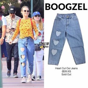 Brie Larson Boogzel Heart Cut Out Jeans